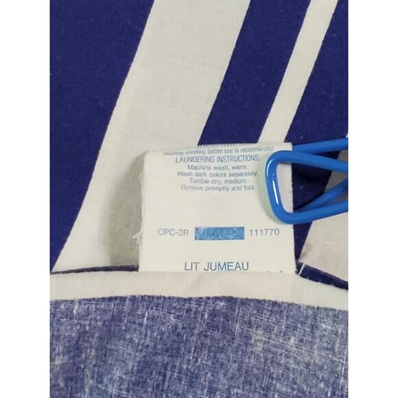 Vintage Blue Striped Twin Flat Sheet 97 x 64 Percale No-Iron Navy Blue White USA - Picture 6 of 8